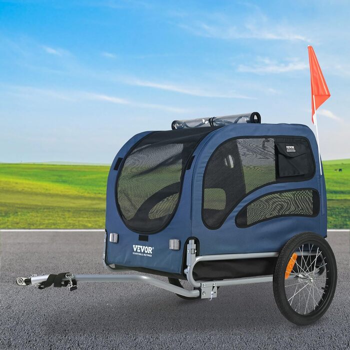 VEVOR Причіп для собак, вантажопідйомність до 45,4 кг, легкий, складна конструкція, універсальний кріплення, відбивачі, прапор