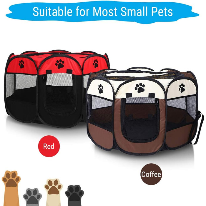 Переносне вольєр для тварин, 8-панельне, для собак, котів, кроликів та інших дрібних тварин, 68x45 см (Червоний)