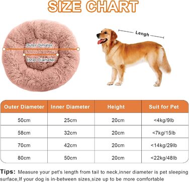 М'яке ліжко для собак та котів у вигляді пончика, кругленьке, 58 см, рожеве