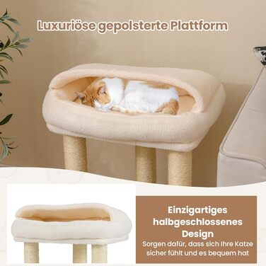 Дерев'яний кігтеточка для котів COSTWAY Klein, 61 см, білий. З м'якою лежанкою, великою основою та сизалевими стовпчиками. Кліматичний комплекс для котів, ігровий центр.