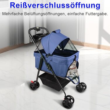 Візок для тварин та дітей Homewell 2в1, розкладний, з кошиком для зберігання та тримачем для напоїв, для собак та котів, блакитний
