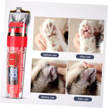 Безшумний бездротовий тример для домашніх тварин BESPORTBLE з LED-дисплеєм, миється, аксесуари для собак та котів, регульована швидкість, насадки-гребінці, 18.00x4.50x4.00 см, червоний