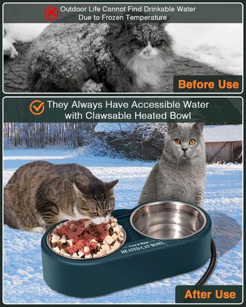 Clawsable підігріваюча миска для води та корму для котів, курей, кроликів, птахів, знімна нержавіюча сталь, морозостійка, BPA-free, водонепроникна