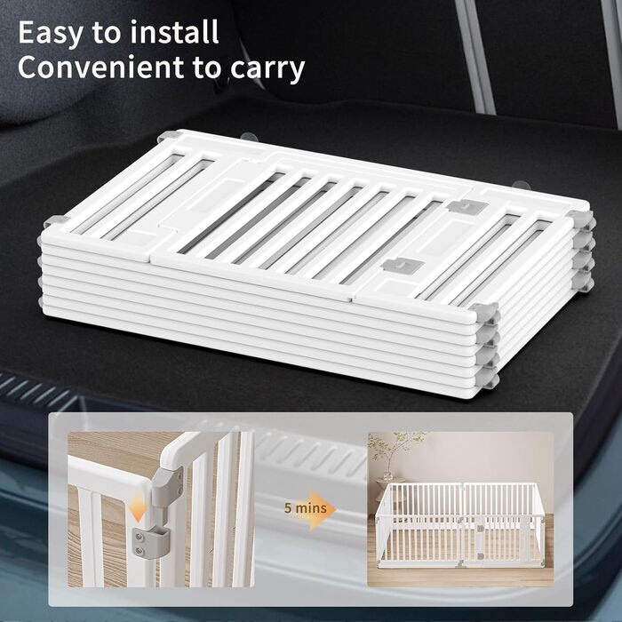 Клітка-вигул для цуценят Gupamiga, розкладна з дверцятами, для дому, на свята, біла (178x178 см), 8 шт.