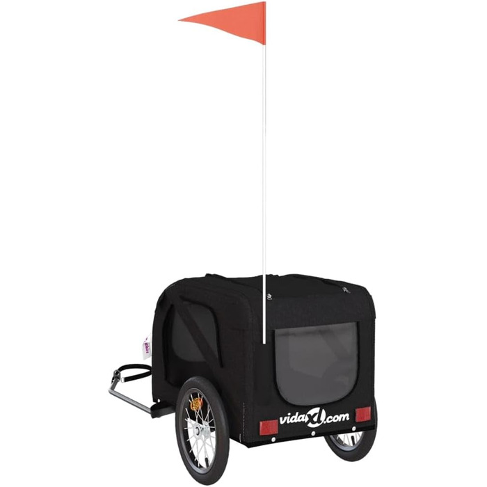 Причіп для собак VidaXL, причіп для тварин з відбивачами та прапорцем, вантажопідйомність 45 кг, Oxford-тканина, чорний (125 x 63 x 66 см)