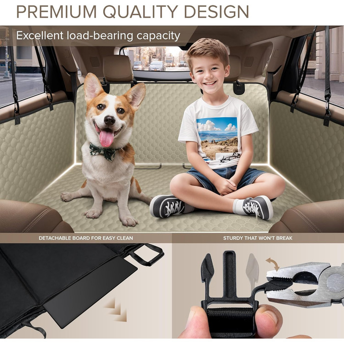 Подовжувач для заднього сидіння вантажівки XL для собак, жорстка підставка, чохол на сидіння для автомобіля для собак, міцна гамак для собак в автомобілі, водонепроникні чохли для сидінь для домашніх тварин для вантажівок, F150, Ram1500 та великі SUV, сір