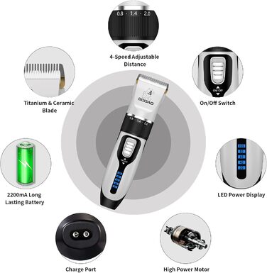 Набір для догляду за котами: бездротовий тример для шерсті, ножиці для грумінгу, тиха модель (білий)