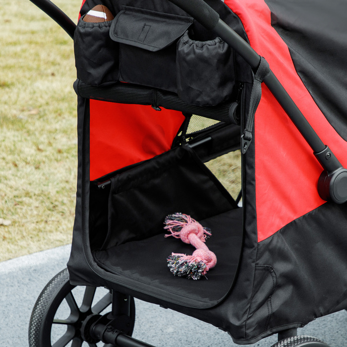 PawHut Dog Stroller Dog Buggy Foldable для великих собак і кішок до 30 кг Cat Buggy з подушками Сітка Вікна Двері Сумка для зберігання Котяча коляска з безпечними повідцями, гальмами, Баггі Чорний | Аосом