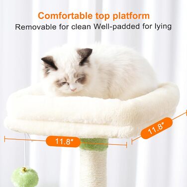 Комплекс для котів Heybly Kratzbaum HCT004SW: Дряпка-будиночок з іграшками, лежаком та сизалевими стовпчиками (43.3 см, зелено-бежевий)