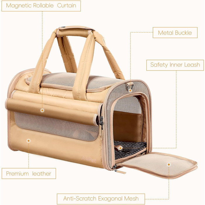 Транспортна переноска для котів та собак 4Pet, Khaki: міцна, з сіткою, для подорожей літаком та автомобілем