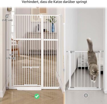 Кіт-загороджувач Unipaws для дверей та сходів, 142 см, з дверцятами для котів, ширина 95-105 см, білий