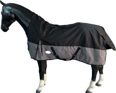 Зимова кінська попона eQuitack Outdoor, 100% водонепроникна, 600D, 50 г утеплювач, високий комір, чорна/сіра, 155 см