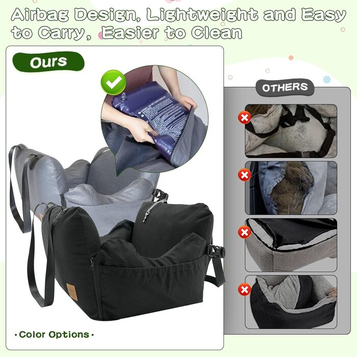 Автомобільний лежак для собак, знімний Airbag, сірий, водонепроникний, для собак до 15 кг, технічна тканина