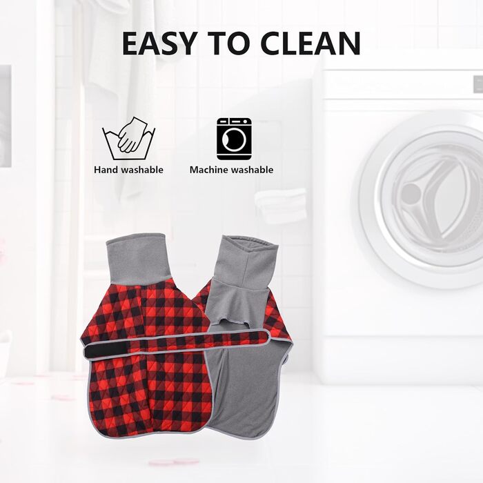 Водонепроникний термо-чохол для собак Warmer, степний, рожево-клітинчастий з флісовою підкладкою, з отвором для шлейки, для собак маленьких, середніх та великих розмірів (X-Small, червоний)