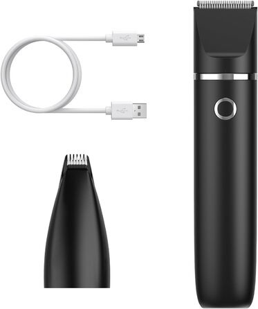 Триммер для тварин ORIA 2-в-1: машинка для стрижки собак та котів, USB, водонепроникна IPX7, тиха, з 2 насадками, білий/чорний