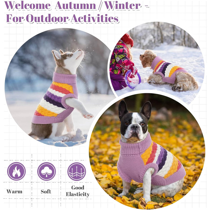 Теплий пуловер для собак Kuoser, для маленьких та середніх собак, флісова одіяг, зима (S, фіолетовий)