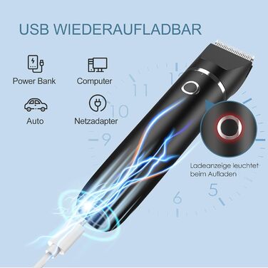 Триммер для обрізки кігтів собак з керамічним лезом - IPX7, USB, безпечний, тихий, чорний