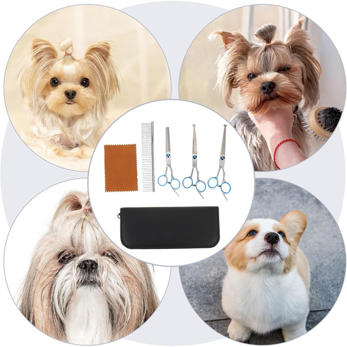 Набір професійних ножиць та гребінців для грумінгу собак та котів. Ергономічні ножиці та гребінці для точного стриження. Підходить для цуценят та дорослих тварин.