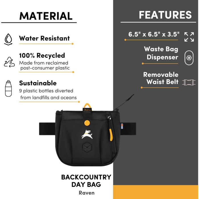 ОлліДог Backcountry Tagestasche: Сумка для ласощів та відходів для собак, з відсіком для кульок, на пояс (Raven S'25)