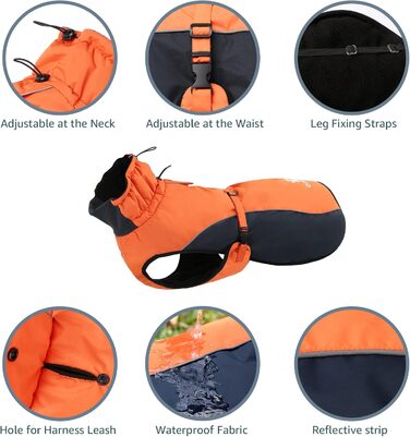 Зимовий водонепроникний одяг для собак IREENUO, тепла куртка для собак, дощовик для собак, для маленьких та великих собак, зимовий одяг для собак з петлею для шлейки та світловідбиваючими елементами (XXL)