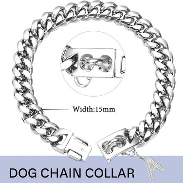 Сріблясте собаче намисто 15 мм з кулоном, нашийник для собак, ланцюжок з нержавіючої сталі з кубинськими ланками, міцний, не гризучий нашийник для собак маленьких та середніх порід (25 см)