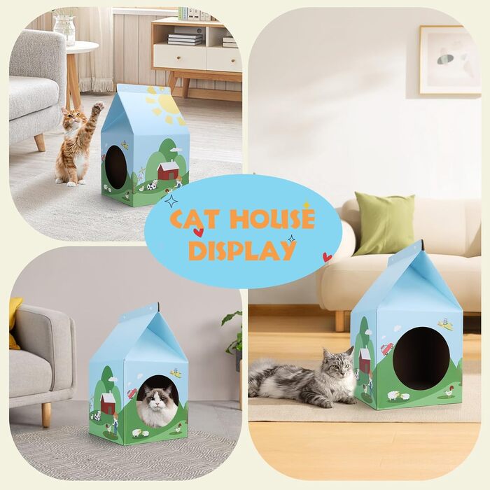 Nobleza Будинок для котів з картону з когтеточками та котячою м'ятою, простий у збиранні, когтеточки для котів, печеринка для котів, для закритих приміщень (2 шт.)