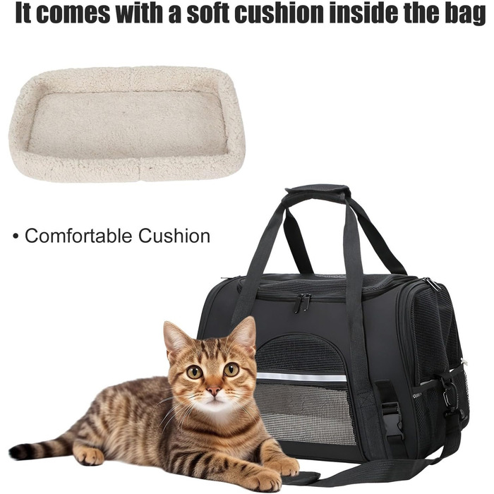 Транспортна сумка для тварин ZSMJAER з підстилкою з флісу, для котів та маленьких собак до 10 кг, чорна
