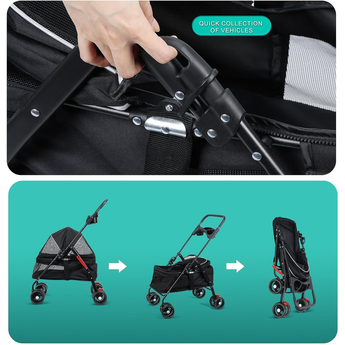 Дитяча коляска для тварин Cukoekim: для собак та котів, з балдахіном та подвійними гальмами