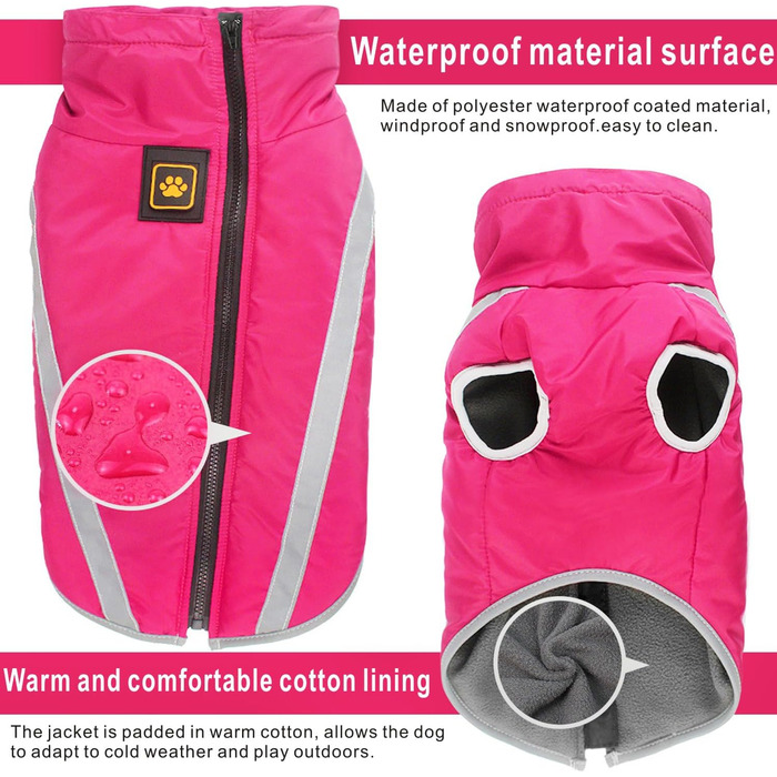 Водонепроникний зимовий дощовик для собак Dolahovy: тепла куртка, флісова жилетка для малих, середніх та великих собак (XL-6XL, Рожевий)