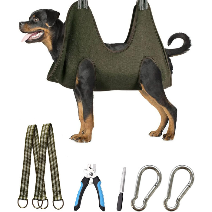 Набір для догляду за собакою Kkiimatt 10-в-1: гамак, триммер, пилка, ножиці. XXL (до 45,4 кг). Хакі