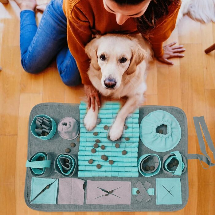 Килимок для собак SchnüFfelteppich, миючий, для тренувань, годівлі, нюховий тренінг, проти нудьги, для цуценят (66 x 42 см), блакитний