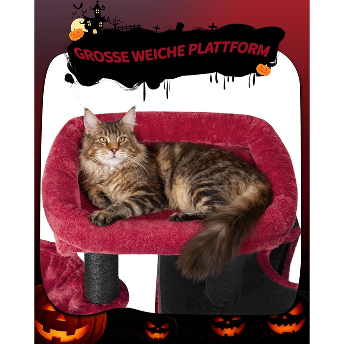 Дерево для кігтів Hzuaneri, 98 см, зі стійкою основою, з лежаком, будиночком для котів, сизалевими стовпчиками, кошиком та іграшками, меблі для котів, ігровий комплекс, MS07618LG (55 x 30 x 98 см, Чорний/Червоний)