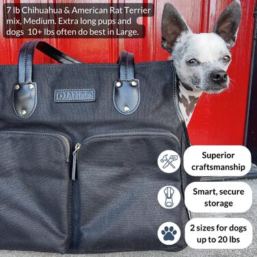 Сумка-переноска для собак DJANGO - чорна, велика, з міцної тканини вощенного канвасу та шкіри, з поворотком-поводком та надійними кишенями