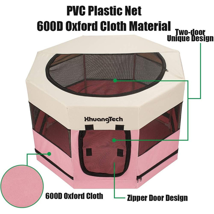 Клітка-загон для собак, котів, кроликів та морських свинок XhuangTech, рожева, 87.6 x 87.6 x 54.9 см