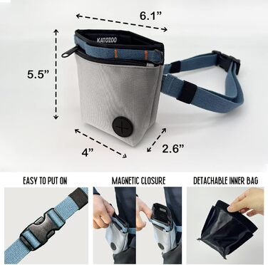 Сумка для ласощів для собак з клікером для дресирування, набір для дресирування собак, магнітна застібка, навчання без рук (Сірий)