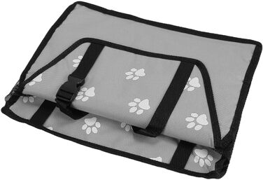 Переноска для тварин з принтом лапок, складана переноска для собак з тканини, миється, з ременями безпеки та підпоркою - Комфортна та безпечна для авто та подорожей (сіра підпорка з принтом лапок)