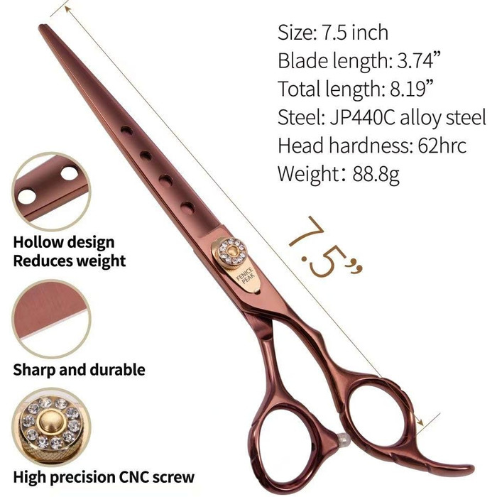 Ножиці для грумінгу собак та котів Fenice Peak, 440C, японська сталь, 17.8 см