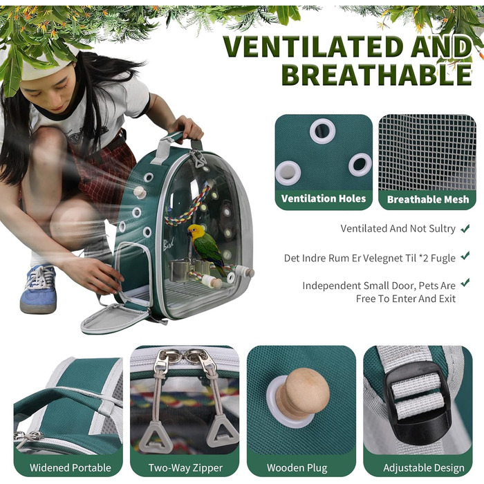 Рюкзак для птахів PETCUTE з дерев'яною жердкою: переноска, транспортна сумка для папуг, сіра