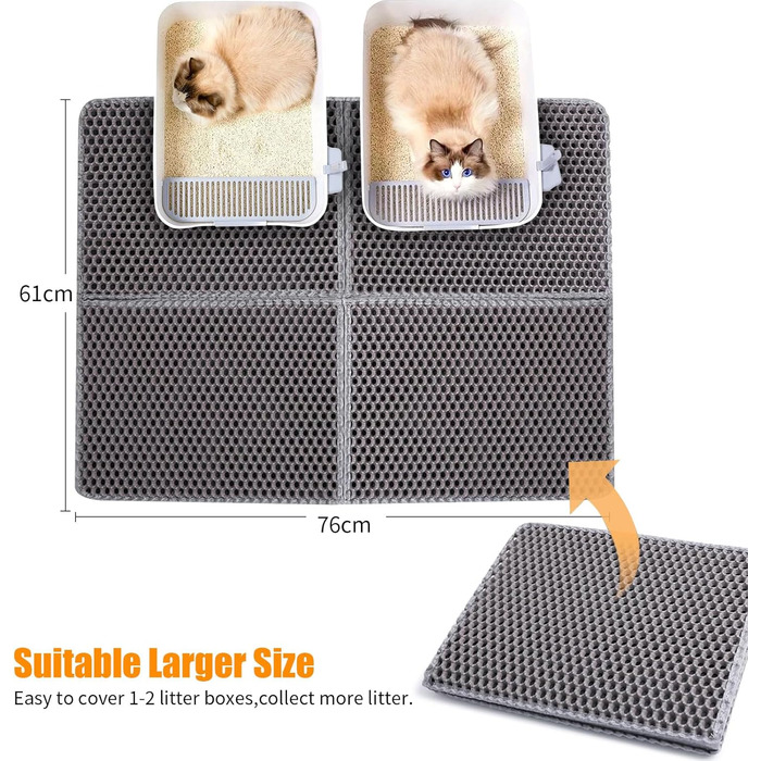 Килимок для котячого туалету Asoway Katzenklo, 76x61 см, з подвійним шаром, стільниковий дизайн, портативний, для котячого туалету