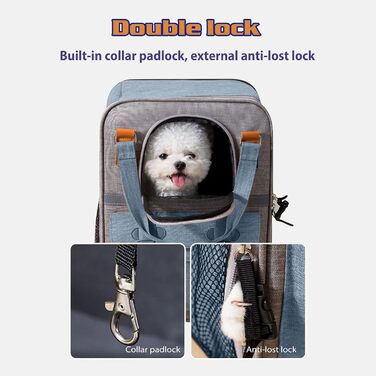 Рюкзак для собак та котів PETCUTE, дихаючий, для маленьких тварин, з відбиваючим ременем, складаний, знімний килимок, внутрішній ремінь безпеки, для прогулянок (Блакитний)