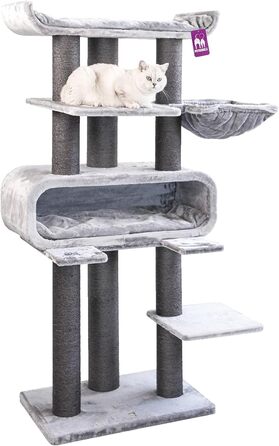 Когтеточка для великих котів Petrebels Maine Coon XXL Route 180 см, дизайн, натуральний сизаль Ø12/15 см, сіра