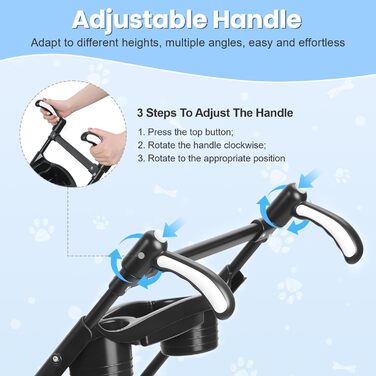 Складаний візок для собак з 4 колесами та дихаючою сіткою - Легкий транспортний візок для маленьких собак та котів до 10 кг, з регульованим сонцезахистом, тримачем для напоїв та страхувальним ременем (Блакитний)