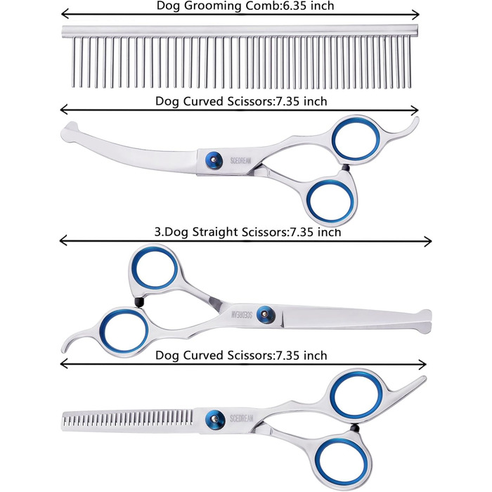 Набір для грумінгу собак 5 в 1: професійні ножиці для грумінгу з безпечними закругленими кінцями, срібні