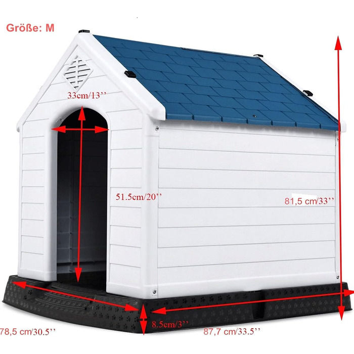 Будка для собак DREAMADE: тепла, водостійка, для внутрішнього та зовнішнього використання, з піднятою платформою (M)