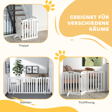 PawHut Barrier Dog 3 частини, 155 x 61 см складні ворота з 2 опорними ніжками, окремо стоячі ворота для собак, сходові ворота для середніх собак, для передпокою, сходи, білий | Аосом