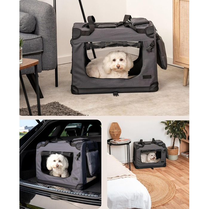 Транспортна переноска для собак та котів Lionto, складна, 60x42x44 см, сіра. Зручна переноска з ручками та ковдрою для тварин до 12 кг.