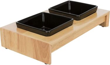 Набір мисок для собак Trixie, кераміка/дерево, 2 шт по 0.2 л, розмір 28x5x15 см, чорний колір