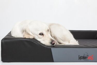 Собаче ліжко-корзина для собак маленьких, середніх та великих порід - подушка для собак - диван для собак з екошкіри, знімний та пральний чохол - Deluxe, розмір M - чорний, 93 x 62 см