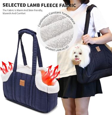PETCUTE Сумка-переноска для собак та котів, складна, тепла, з гачком безпеки, для маленьких собак, кошенят (Темно-синій)