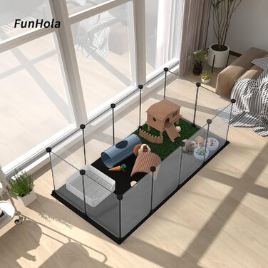 Клітка-манеж для дрібних тварин FunHola, клітка для морських свинок з вологостійким килимком, 12 панелей, манеж для хом'яків, їжаків, для використання в приміщенні та на вулиці, пластиковий забір, розмір 123,2 x 63 x 40,9 см